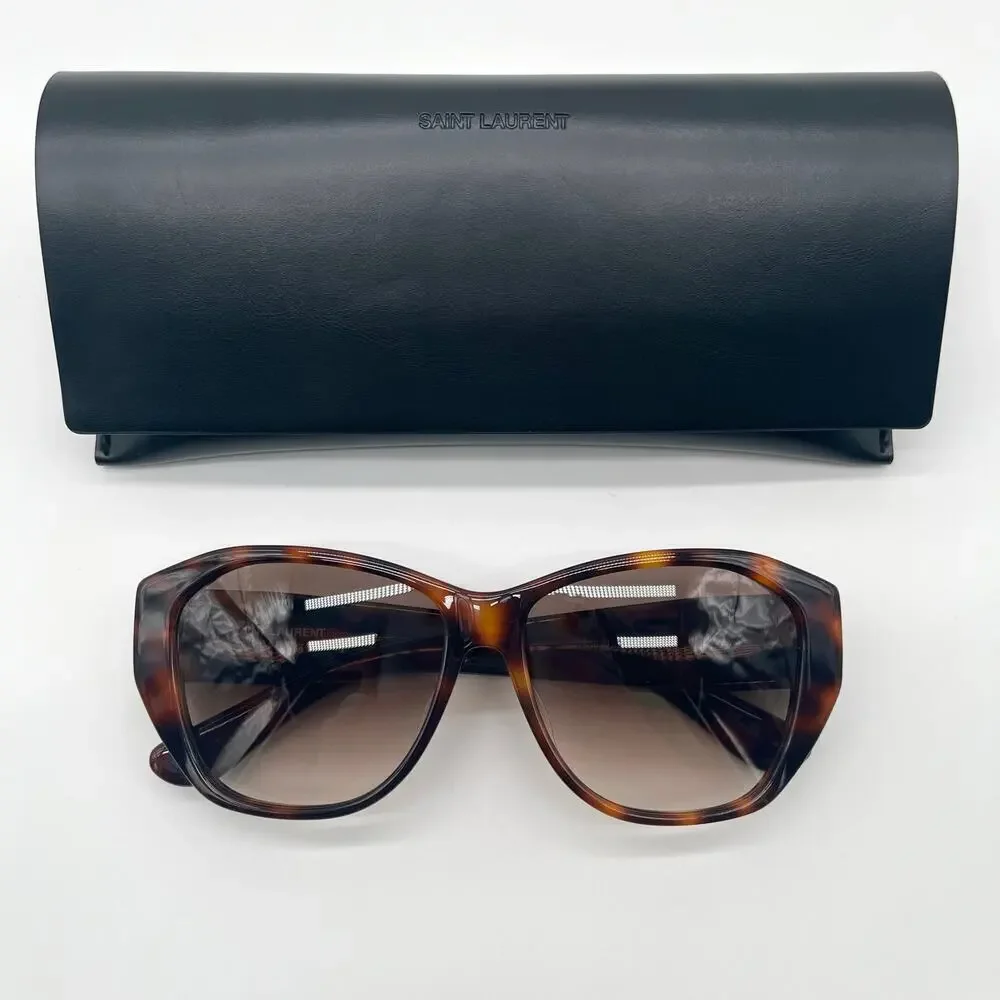 SAINT LAURENT Sunglasses Unisex, Havana Geometric Tortoise Shell, Case Included